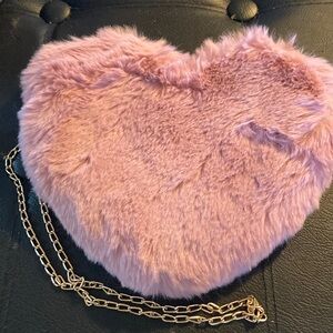 Fuzzy pink heart shoulder bag
